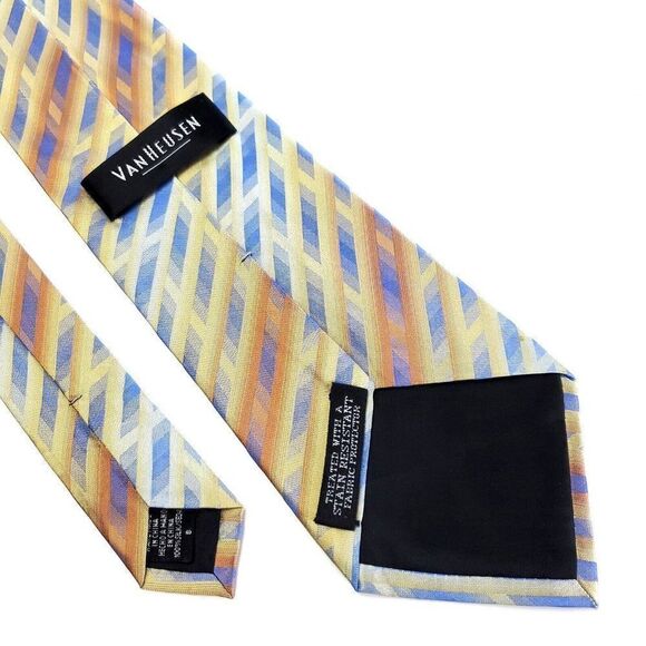 Van Heusen Woven Wide Yellow Blue Abstract Silk Tie - Picture 6 of 7